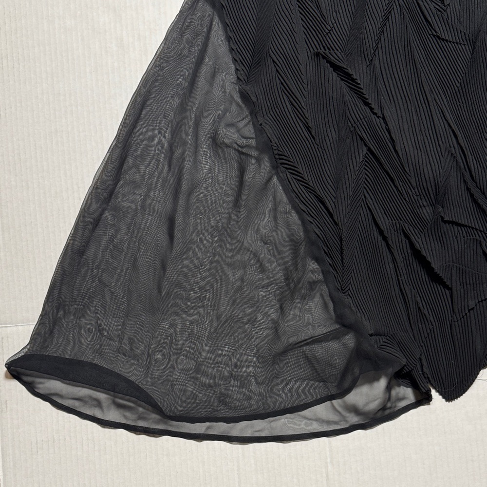 HAN FENG Women's Ruched Pleated Crinkle Black Maxi Skirt Sheer Whimsigoth XL - Picture 8 of 10
